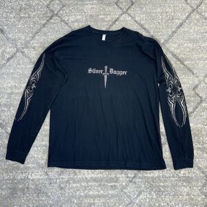 Silver Dagger Men's Embellished Ram Skull T-shirt Black 2XL Long Sleeve Biker